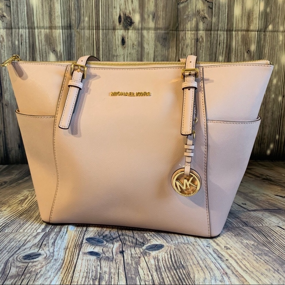 Michael Kors soft pink Zip top jet set tote